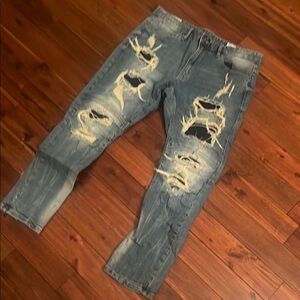 Blue Skinny Distressed Jeans with Rips